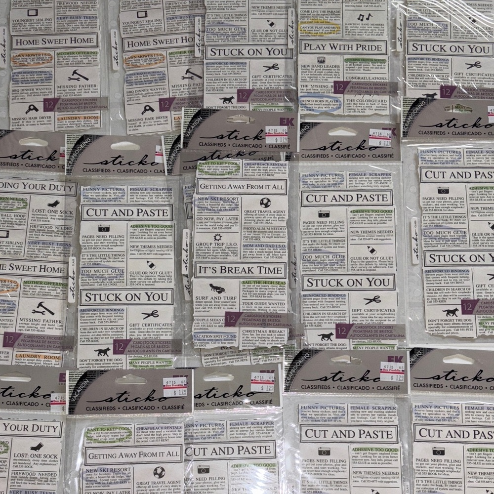 Scrapbooking Sticko Classified Stickers NWT VACATION CLASSIFIED Newspaper